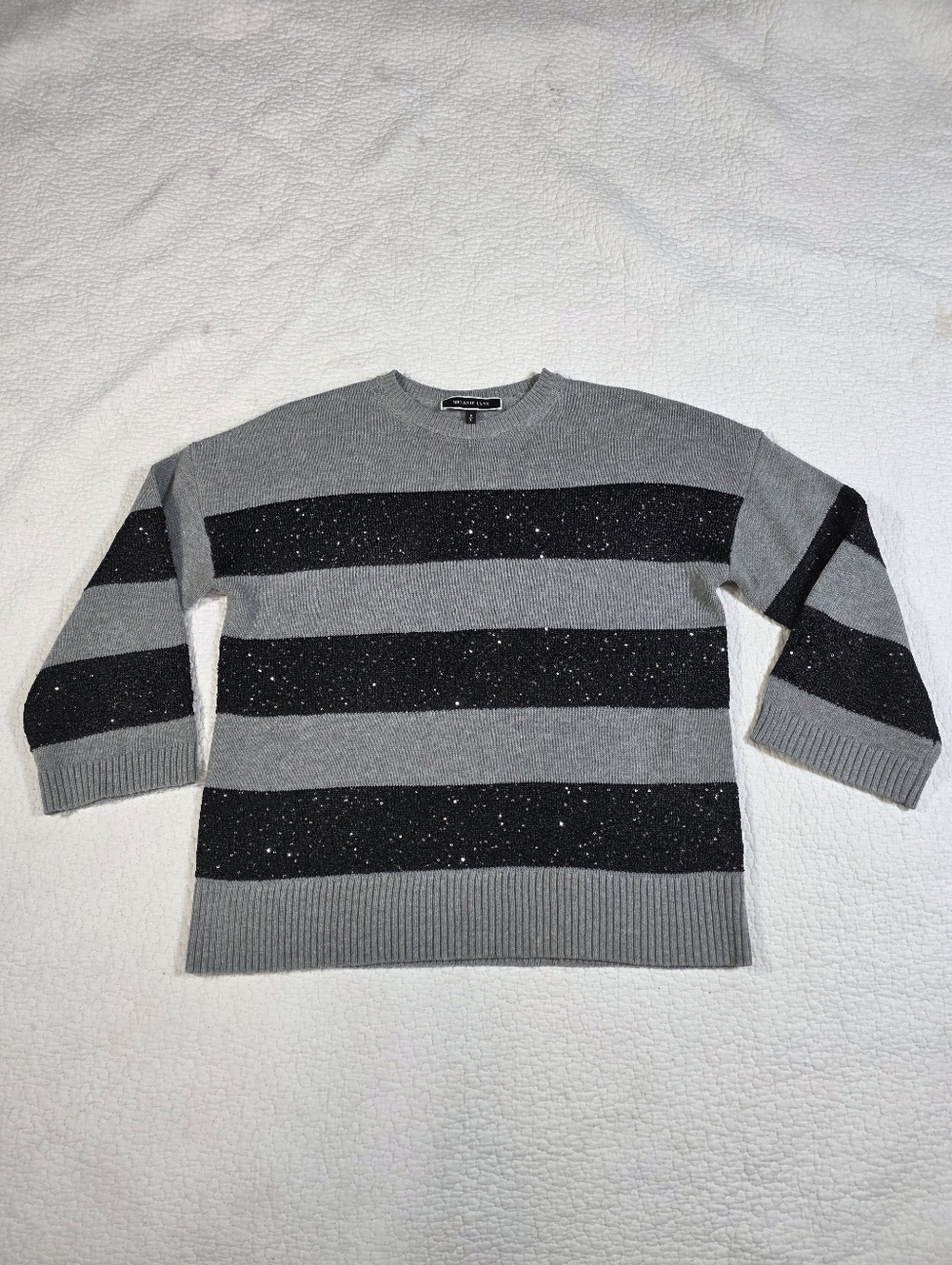 Melanie Lyne Sequin Embellished Bland And Gray Striped Sweater - Picture 6 of 13